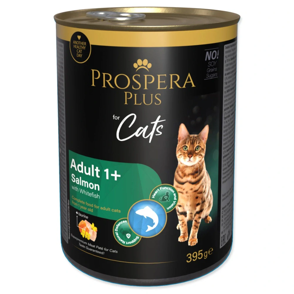 Konzerva Prospera Plus Adult 1+ Lososové paté s bílou rybou 395 g