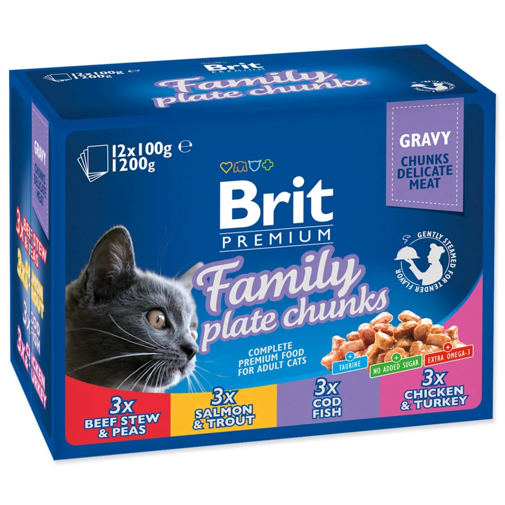 Kapsička Brit Premium Cat Family Plate v omáčce Multi 1200g (12 x 100g)