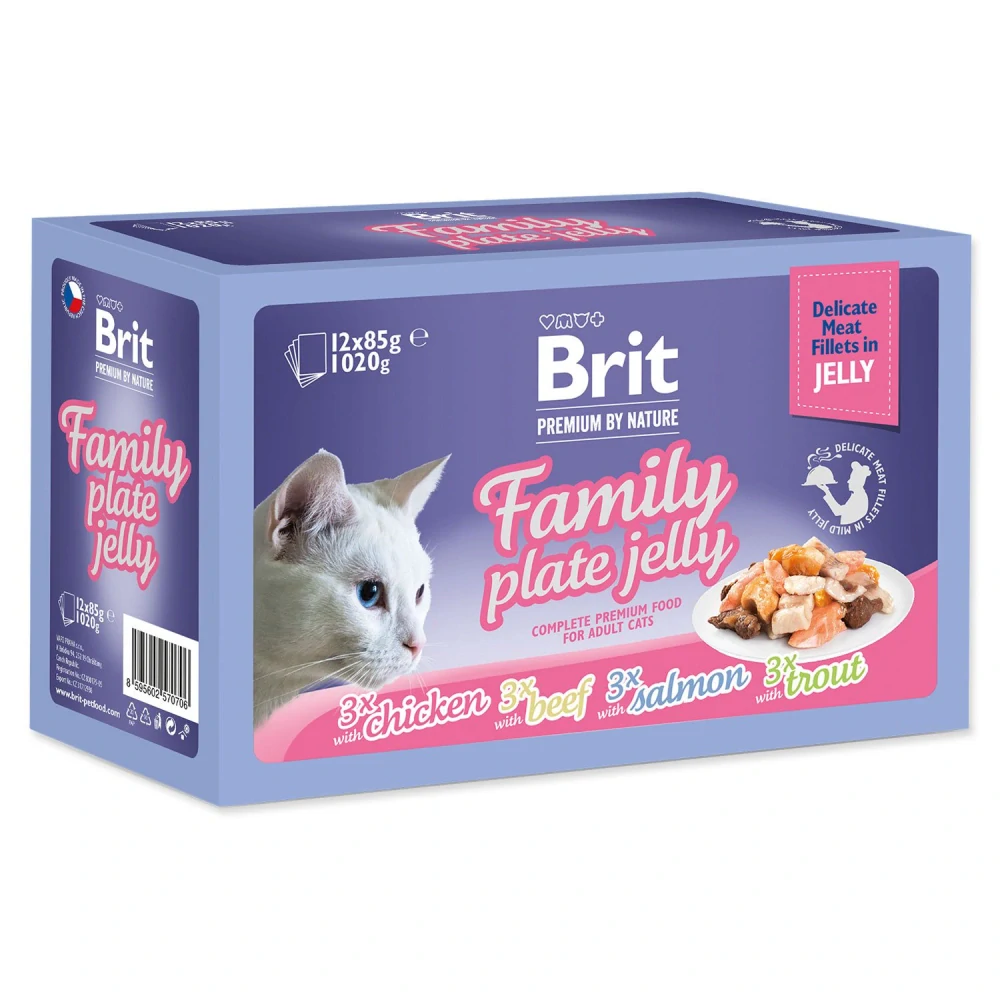 Kapsička Brit Premium by Nature filety v želé Family Plate 12 x 85 g