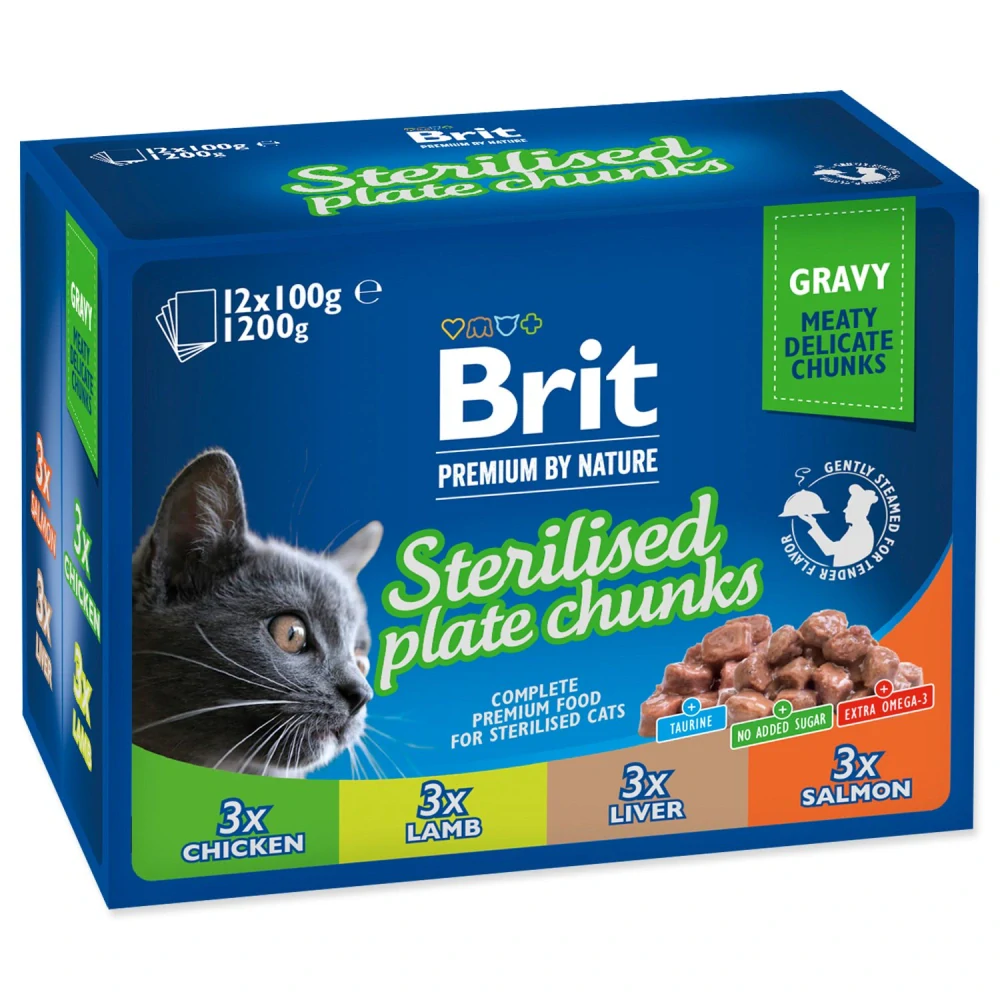 Kapsička Brit Premium Cat Meat Sterilised mix v omáčce Multi 400g (4x100g)