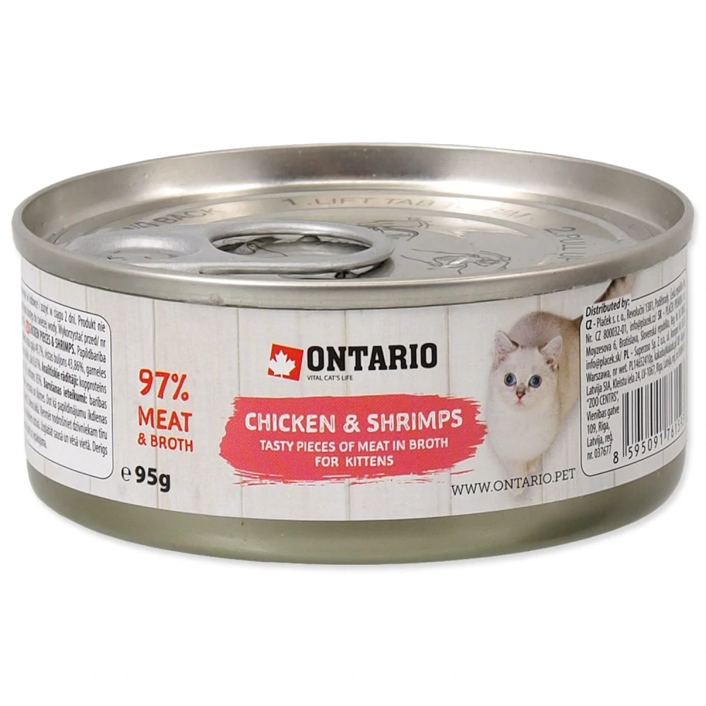 Konzerva Ontario Kitten kuřecí kousky s krevetami 95 g