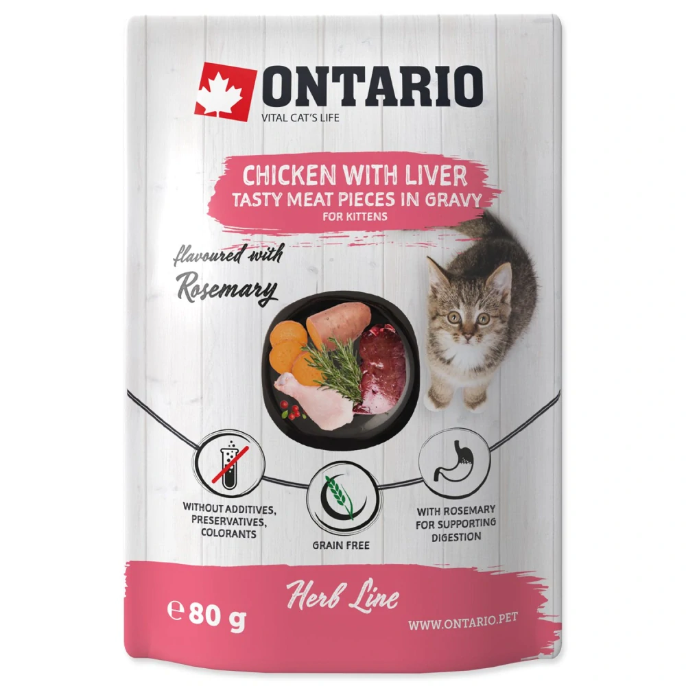 Kapsička Ontario Kitten kuře s játry v omáčce 80 g
