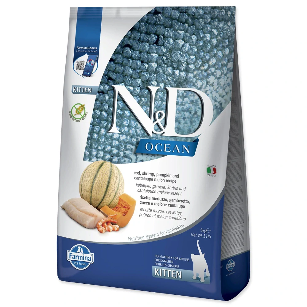 Krmivo N&D Kitten Ocean Cod, Shrimp, Pumpkin & Cantaloupe Melon 5kg