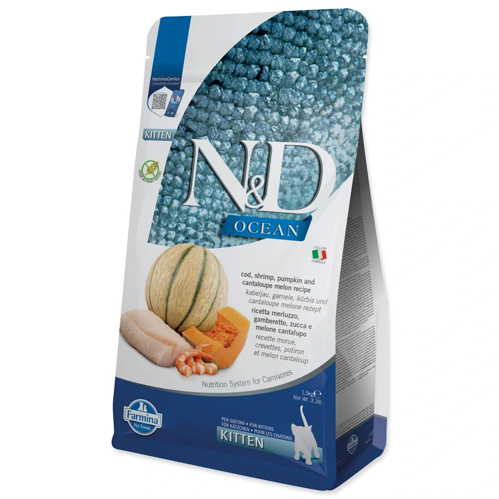Krmivo N&D Kitten Ocean Cod, Shrimp, Pumpkin & Cantaloupe Melon 1,5kg