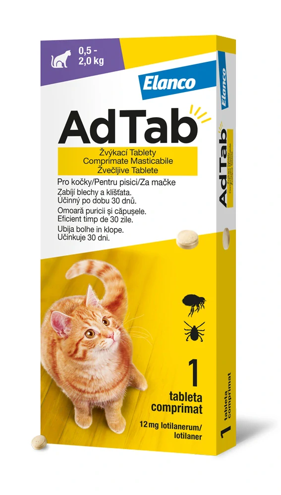 AdTab pro kočky 12mg žvýkací tbl. (0,5-2,0kg) 1 tableta