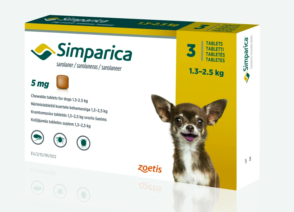 Simparica 5mg 1,3 - 2,5kg pro štěňata 3 tablety