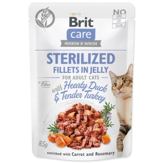 Kapsička Brit Care Cat Sterilized kachna a krůta, filety v želé 85 g
