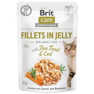 Kapsička Brit Care Cat pstruh a treska, filety v želé 85 g