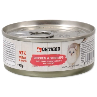 Konzerva Ontario Kitten kuřecí kousky s krevetami 95 g