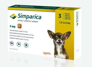 Simparica 5mg 1,3 - 2,5kg pro štěňata 3 tablety